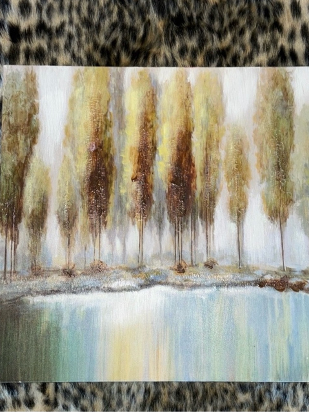 16x16” Abstract Tree Line Painting in Blue/Green and Brown